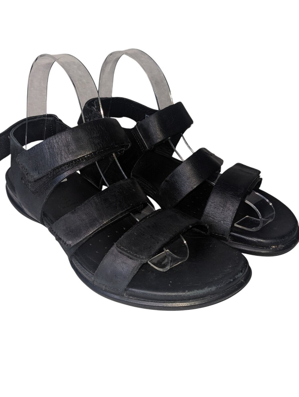 Ecco Black Women's Triple-Strap Velcro Sandals Comfort Summer Size 6.5